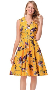 SZ60146-3 Lapel Stealth Zipper Bird Printing Design Skirt Retro Series